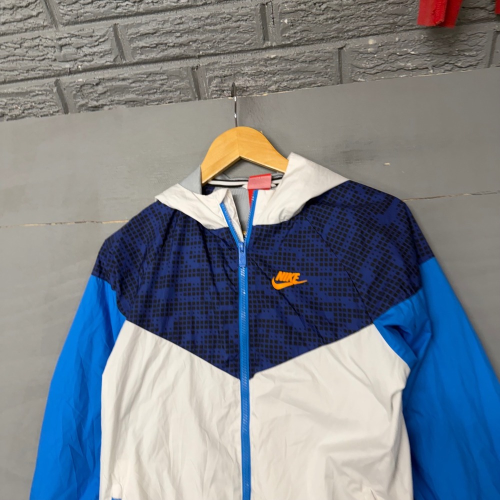Nike Kids Windrunner Hooded Windbreaker Jacket Blue White XL TG EG Full Zip